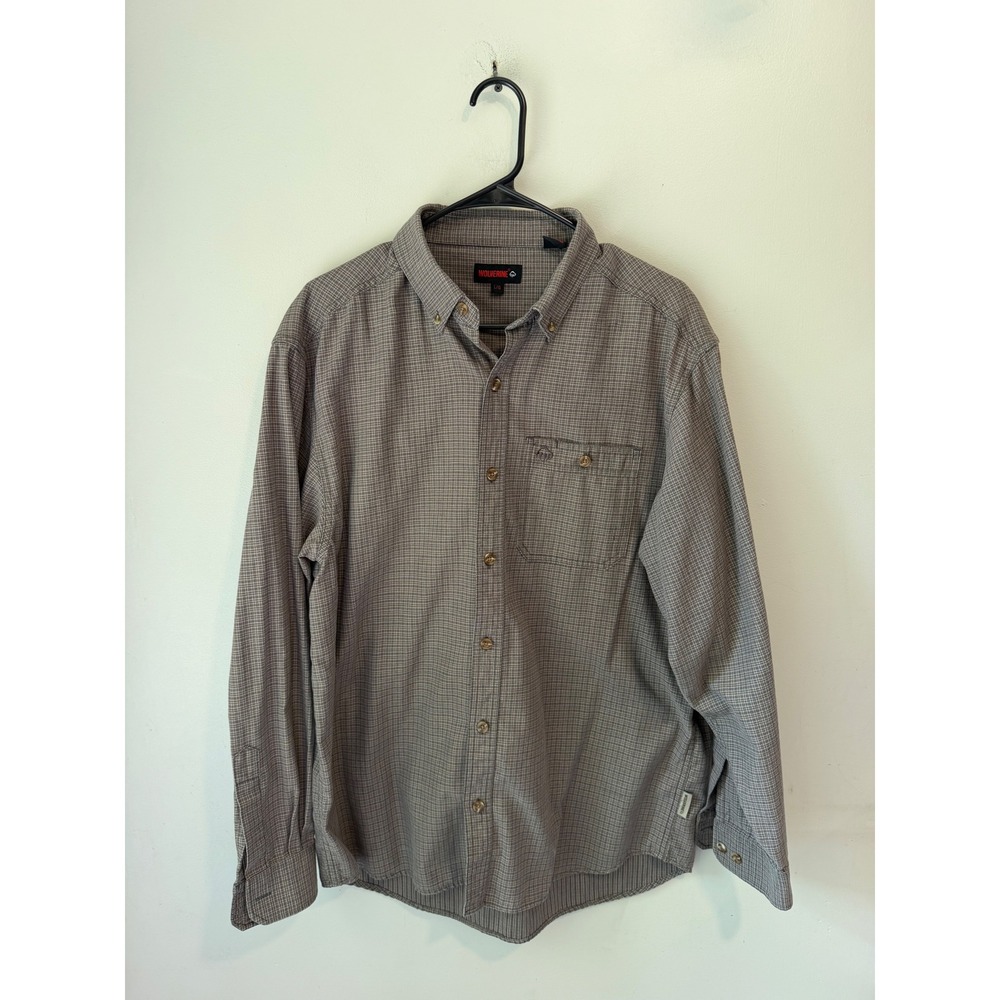 Wolverine Mens‎ Brown Micro Check Cotton Long Sleeve Button Down Work Shirt L